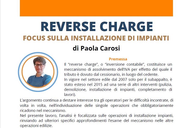 REVERSE CHARGE FOCUS SULLA INSTALLAZIONE DI IMPIANTI